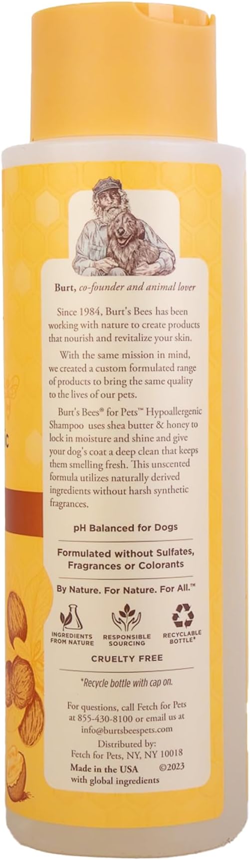 Burt's Bees for Pets Naturally Derived Hypoallergenic Dog Shampoo with Shea Butter and Honey - Shampoo for All Dogs and Puppies with Dry or Sensitive Skin - Made in the USA - 16 Ounces - 6 Pack