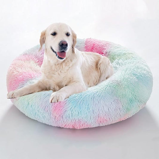 Cat Beds for Indoor Cats - Cat Bed Washable 20/24 inches, Dog Beds for Small Medium Dogs, Anti Anxiety Round Fluffy Plush Faux Fur Cat Bed,Thick Bottom Keep Pets Off The Cold Tile