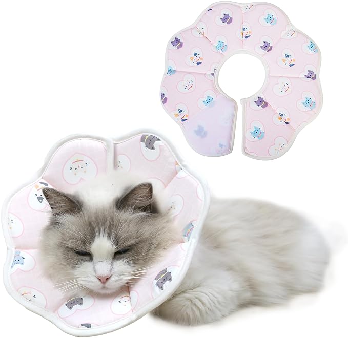 Soft Cat Recovery Collar,Adjustable Cat Cone,Cat Protective Cone Collar After Surgery,for Cats (Pink Love, M)