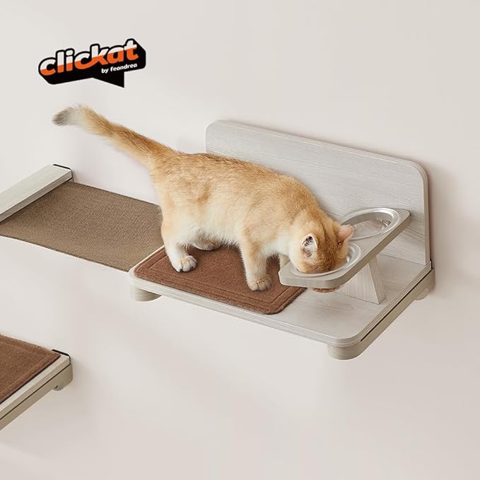 Feandrea Clickat Collection - No.009 Cat Food Station, Wall-Mounted Cat Feeding Shelf with Elevated Cat Food Bowls, Extremely Quick Assembly, Unlimited Expandability, Replaceable Module and Felt Pad