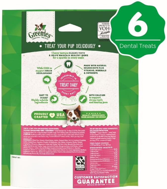 Greenies Puppy Regular Size Natural Dental Dog Treats, 6 oz. Pack (6 Treats)