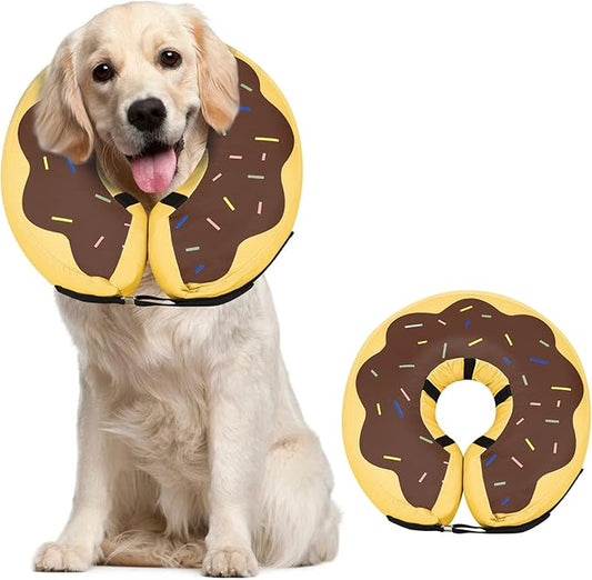 Dog Cone Collar for Small Medium Large Dogs for After Surgery, Pet Inflatable Neck Donut Collar Soft Protective Recovery Cone for Dogs and Cats - Alternative E Collar Does not Block Vision - Brown,L