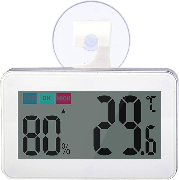 Reptile Thermometer Hygrometer with Hook and Suction Cup Digital Thermometer Hygrometer for Reptile Terrarium Rearing Box Tank Reptile Thermometer for Bearded Dragon Tank Decoration (White)