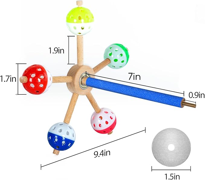 OIIBO Perch Toy with Rotating Balls for Birds, Rough-surfaced Natural Bird Toy Puzzle Parrot Toys Boredom Reducing Bird Foraging Toys for Cockatiel, Parakeets, Parrots, Budgies, Lovebird, Conures
