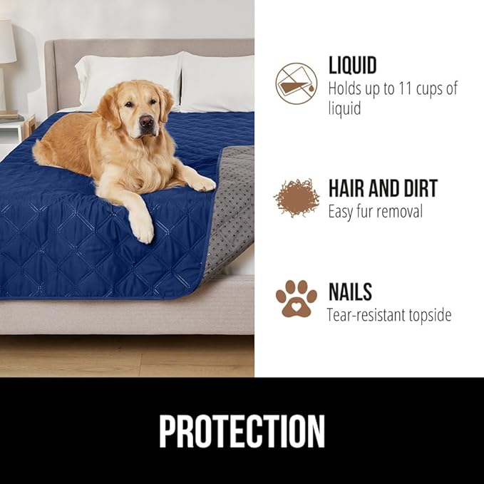 Gorilla Grip 100% Waterproof Tear Fade and Slip Resistant Protective Pet Blanket, Leakproof Washable Dog Cat Bedding Bed Cushion Couch Quilted Topside Dogs Crate Cover, Protection Supplies Navy