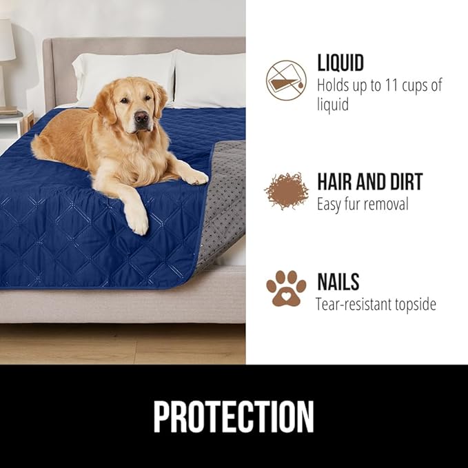 Gorilla Grip 100% Waterproof Dog Blanket 52x82, Pet Friendly Throw Essential for Medium Dogs, Tear and Slip Resistant Leakproof Washable Couch Cushion Bed Protector Cover for Indoor Furniture, Navy