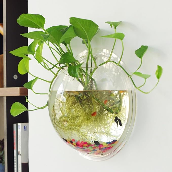 Outgeek Wall Fish Bubble Wall Hanging Bowl Clear Acrylic Vase Flower Plant Pot Aquarium 9in (0.5-Gallon)