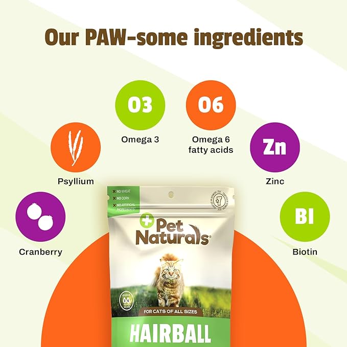 Pet Naturals Hairball - 30 Chicken-Flavored Chews - Cat Supplements & Vitamins for Hairball Control and Digestive Support, Contains No Corn or Wheat (Pack of 2)