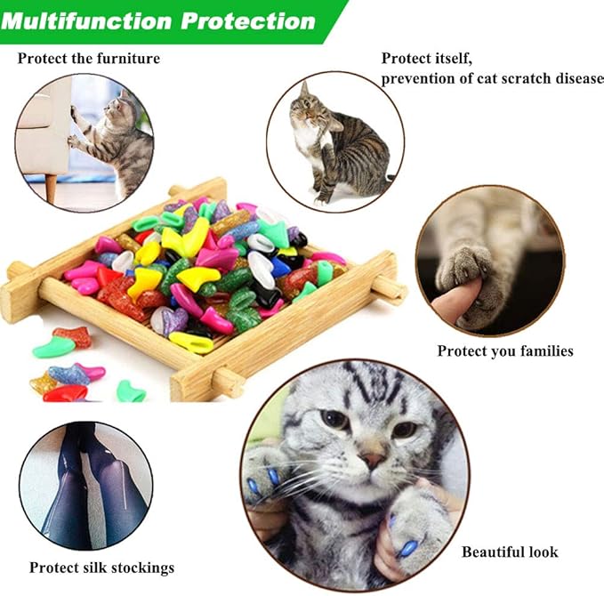 100pcs (10 Colors) Cat Nail Caps, Cat Claw Caps Cat Nail Covers with Adhesive Glue and Applicators (L)