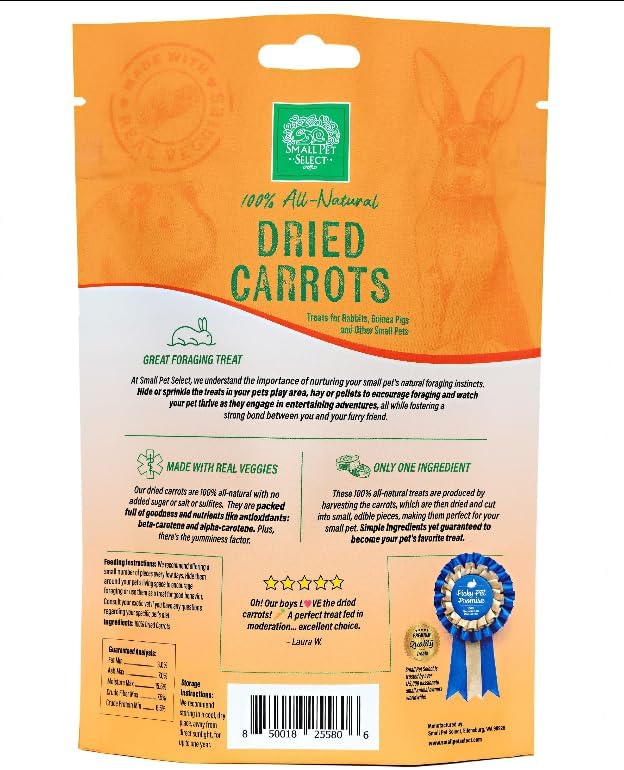 Small Pet Select - Dried Carrot, a Natural Treat for Rabbits, Guinea Pigs, Gerbils, Hamsters, Mice, and Rats, 2oz (Pack of 2)