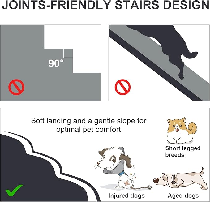 Dog Stairs Ramps for Small/Medium Dogs to High Beds and Couch, 4-Step Dog Steps with Sturdy High-Density Foam, Pet Stairs with Non-Slip Bottom for Puppy and Cat, Gifts Hair Remover Roller, Blue