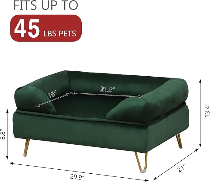Dog Sofas and Chairs for Small Breeds,Dog Couch for Small Pet,Cat Sofa Chair with Soft Velvet Fabric,Wooden Frame Cat Bed,Pet Sofa Bed for Small Dog Rest Using,EMERALD