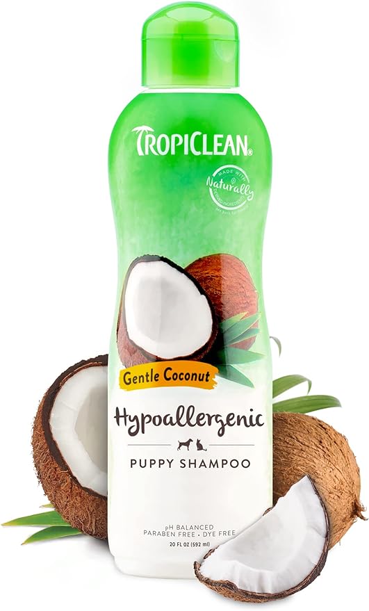 TropiClean Coconut Hypoallergenic Dog Shampoo | Gentle Puppy Shampoo for Sensitive Skin | Natural Pet Shampoo Derived from Natural Ingredients | Kitten Friendly | Made in the USA | 20 oz.