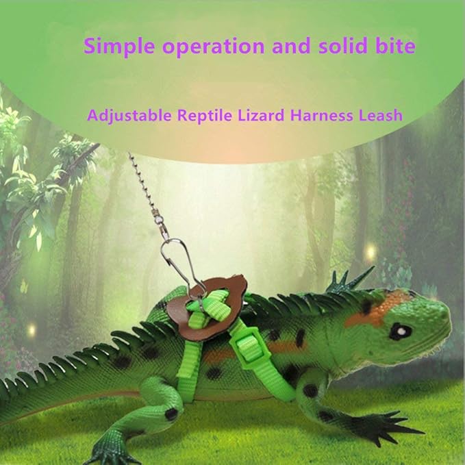 Adjustable Reptile Lizard Harness Leash,Turtle Lizard Pet Traction Belt Bearded Dragon Accessories Soft Small Pet Animal Harness Rope,1.2M (Green)