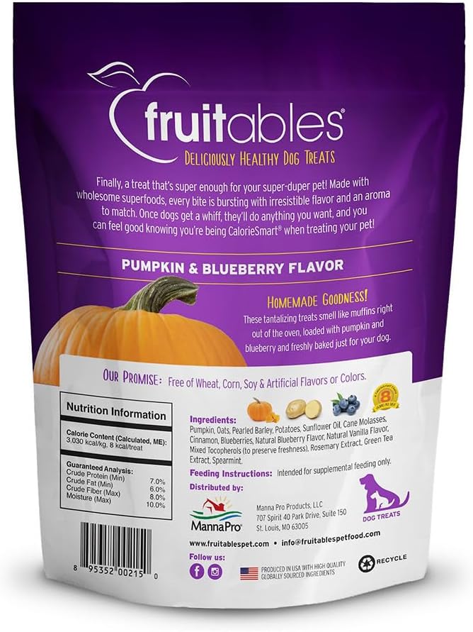 Fruitables Crunchy Baked Dog Treats | Pumpkin & Blueberry | 7 Ounces, Model Number: 2157