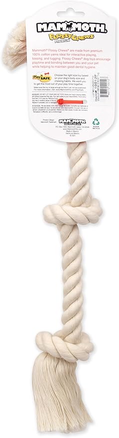 Mammoth Flossy Chews 100 Percent Natural Cotton Rope Dog Toys - Premium White Knot Dog Rope Toy - Interactive Dog Tug Toy - Tug Dog Chew Toy for Small to Medium Dogs - Medium 20"