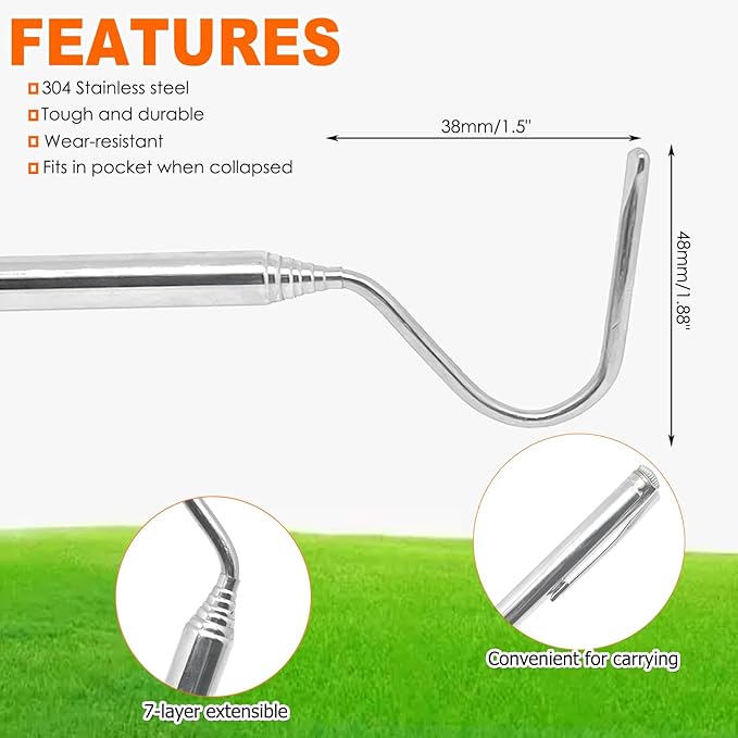 1Pcs Stainless Steel Extensible Telescoping Snake Catcher Collapsible Reptile Hook Telescoping Capture Hook Tool(Approx 66.7cm/26.25")