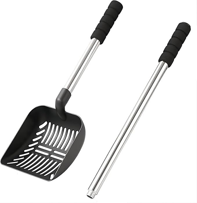 Cat Litter Scoop,Metal Long Handle Kitty Litter Coop Scooper,Heavy Duty Cats Pooper for Litter Box Pet Poop Shovel Chicken Poop Scooper 32inch (Black)