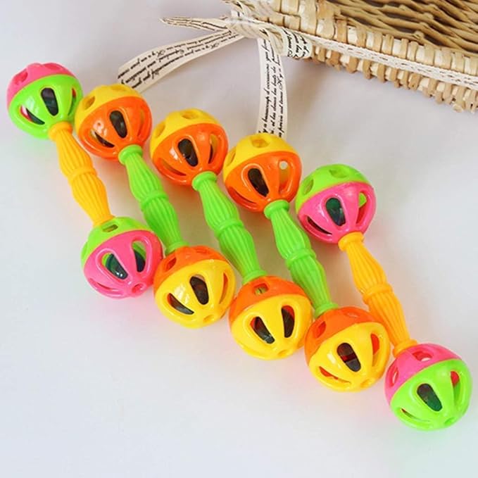 2Pcs Multi-Color Bird Parrot Toy Rattle Birds Fun Exercise Plastic Double-Headed Bell Pet Toys Dumbell Foot Toy Small and Medium Birds Foraging Foot Toy Bird Toys