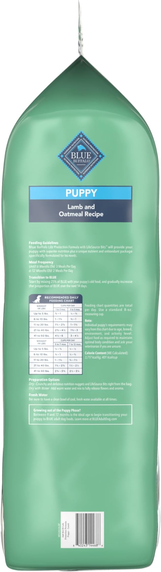 Blue Buffalo Life Protection Formula Puppy Dry Dog Food with DHA and ARA, Made with Natural Ingredients, Lamb & Oatmeal Recipe, 34-lb. Bag