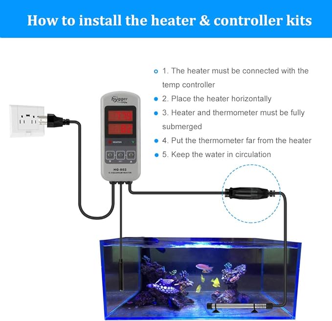 hygger 100W Titanium Aquarium Heater for Salt Water and Fresh Water, Digital Submersible Heater with External IC Thermostat Controller and Thermometer, for Fish Tank 10-25 Gallon