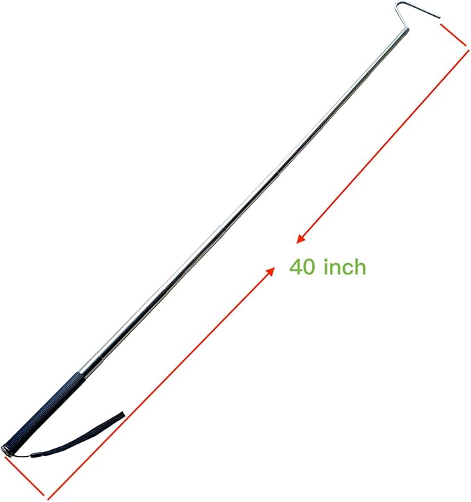 40inch Collapsible Snake Hook Sturdy Non-rotatable Stainless Steel Hook, Tool Hook，Designed with Groove, Can't Rotate, is Easier tooperate and Safer