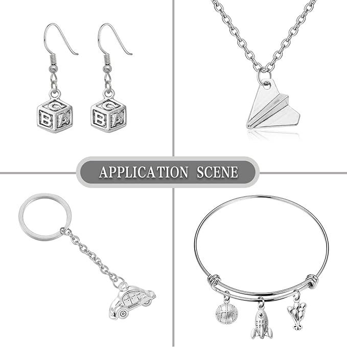 Stiesy 100 Pcs Toy Themed Tibetan Alloy Charms Car Balloon Dinosaur Robot Horse Basketball Charms for Men Women Bracelets Necklaces Jewelry Making