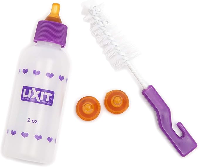 Lixit Nursing Bottle Kits for Puppies, Kittens, Guinea Pigs, Ferrets, Rabbits, Raccoons, Squirrels and Other Pets That need hand feeding (2 Ounce (Pack of 2), Clear)