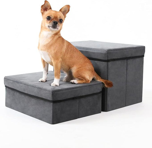 Foldable Dog Stairs/Steps 2-Tier Pet Steps Storage and Adjustable Steps for Small Medium Dogs Pet Steps Storage Stepper for High Beds Sofa Pet Dog Cat