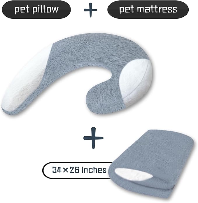 Dog Pillow Dog Bed Pet Pillow Mattress Set for Indoor Cats and Dogs Dog Calming Pillow Dog Bed Cat Pillow Cat Mattress Improve Pet Sleep Gray and White Double Color