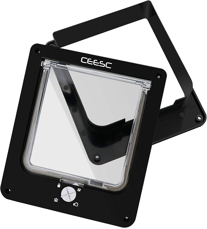 CEESC Cat Doors, Magnetic Pet Door with Rotary 4 Way Lock for Cats, Kitties and Kittens (Medium, Black)