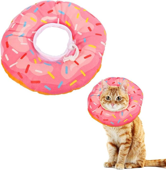 Cat Cone Collar Soft, Cat Recovery Collar Cute Cat Donut Adjustable Elizabethan Cone Cat Cones to Stop Licking Comfortable Lightweight Neck Cone for Cats Kittens After Surgery