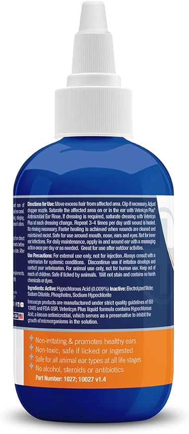 Vetericyn Plus Dog Ear Rinse | Dog Ear Cleaner to Soothe and Relieve Itchy Ears, Safe for Cat Ears, Rabbit Ears, and All Animal's Ear Problems. 3 ounces