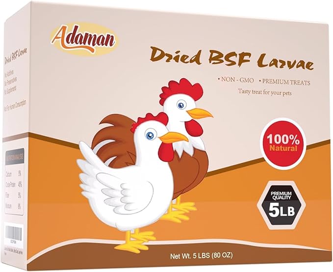 Adaman Dried Black Soldier Fly Larvae 5 LBS-100% Natural Non-GMO BSF Larvae-More Calcium Than Dried Mealworms High-Protein Chickens Treats, Food for Wild Birds, Ducks, Layer Hens