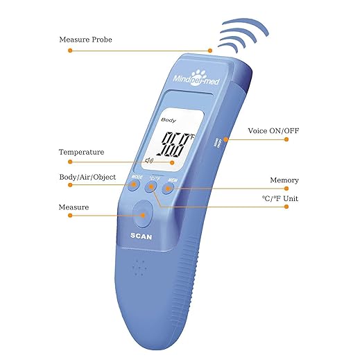 Non-Contact Pet Thermometer for Dogs, Classic, Fast Clinical, 3 Modes (body, object surface, room), Body Modes Accurately Measure Pet Ear Temperature, Muteable C/F Switchable