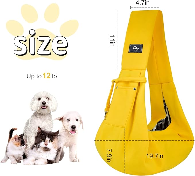 CUBY Dog and Cat Sling Carrier - Hands Free Reversible Pet Papoose Bag - Soft Pouch and Tote Design - Suitable for Puppy, Small Dogs Cats Outdoor (Yellow, Unadjustable strap)