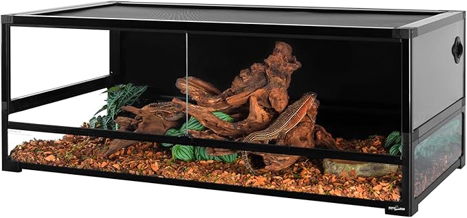 REPTI ZOO 85 Gallon Tempered Glass Reptile Terrarium, 48" x 24" x 18" Easy Folding & Detaching Reptile Habitat Tank with One-hand Opening Door & Blacked-out Back and Screen Ventilation