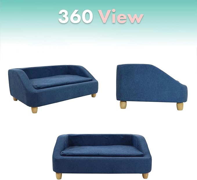 Critter Sitters 36-In. Microfiber Blue Rectangular Dog Couch for Medium-Sized Dogs, Modern and Stylish Elevated Dog Bed for Home or Apartment, Comfortable and Easy to Clean Dog Beds
