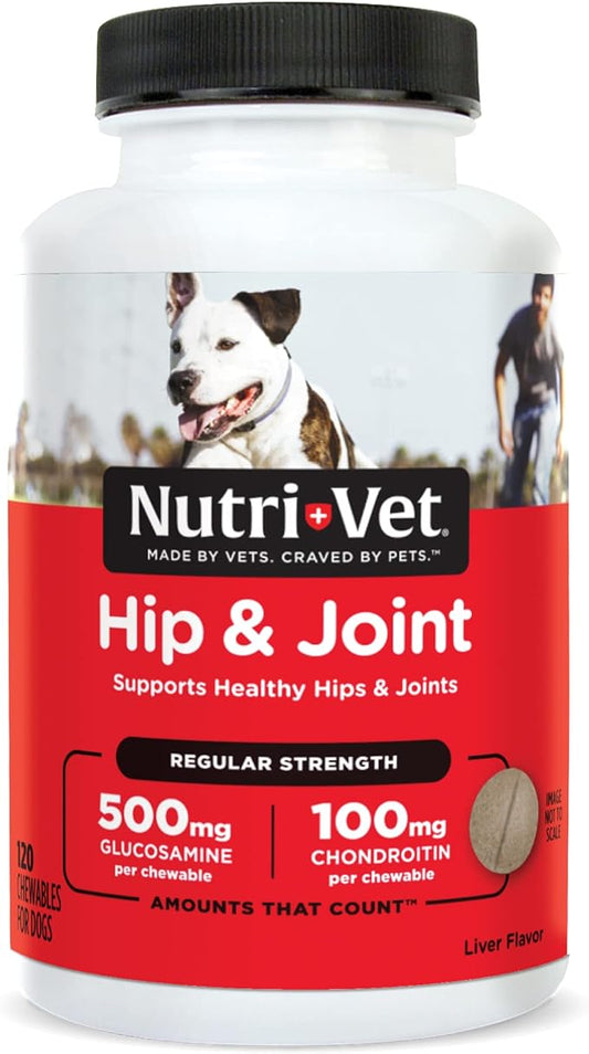 Nutri-Vet Hip & Joint Chewable Dog Supplements | Formulated with Glucosamine & Chondroitin for Dogs | 120 Count