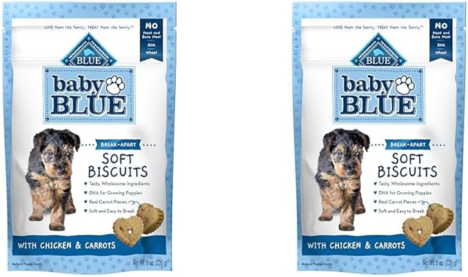 Blue Buffalo Baby BLUE Soft Biscuits with DHA, Natural Dog Treats for Puppies, Great for Training, with Chicken & Carrots, 8-oz. Bag (Pack of 2)