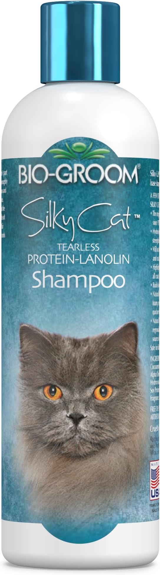 Bio-Groom Protein Lanolin Cat Shampoo – Tear-Free Pet Shampoo, Soy Protein, Cat Bathing Supplies, Residue-Free, Cruelty-Free, Made in USA, Tearless Cat Products – 8 fl oz 1-Pack