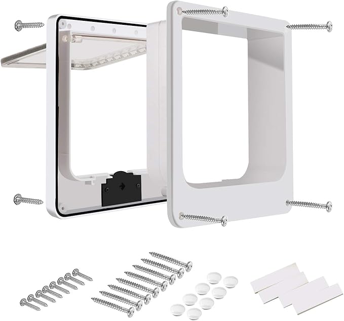 CEESC Cat Doors, Magnetic Pet Door with Rotary 4 Way Lock for Cats, Kitties and Kittens, Upgraded Version (Medium, White)