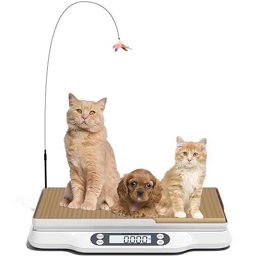 Digital Small Animal Scale, Pet Weight Scale with Cat Scratch Board, Capacity up to 66 lb, Measure Accurately, Tray Length 16in, Multifunction LCD Food Scale for Pet Baby, Kitten, Puppy(White)