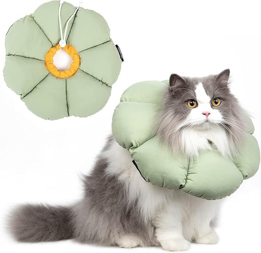 Cat Cone Collar,Cute Waterproof Cat Recovery Collar,Anti-Bite Lick Wound Healing Safety Elizabethan e Collar for Cats,Green Flower All-Season Style