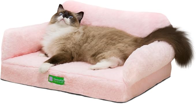 MEWOOFUN Cat Bed for Indoor Cats Orthopedic Dog Bed for Small Medium Dogs, Egg- Foam Pet Bed with Removable Washable Cover and Non-Slip Bottom (Medium, Pink)