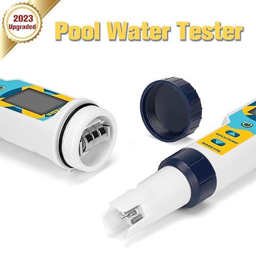 Saltwater Pool Tester Free Chlorine Meter pH and Salinity Tester 7 in 1 Free Chlorine pH Salt ORP TDS EC Temp Meter Digital Pool Water Tester pH and Free Chlorine Meter for Pool Hot Tub Spa