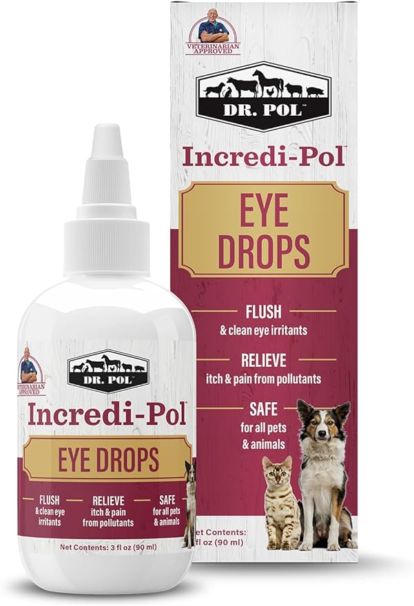 Dr. Pol Incredi-Pol Eye Drops for Dogs, Cats, and All Animals - Dog Eye Drops to Flush and Clean Away Eye Irritants - Gentle Care and Soothing Relief for Eye Discomfort - 3 Fluid Ounces