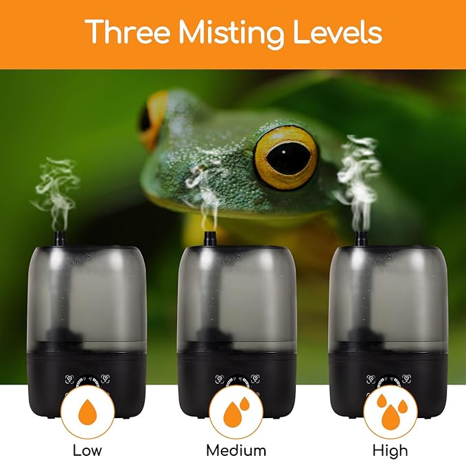 OIIBO Reptile Humidifier with Timing, 4L Large Digital Reptile Fogger Terrarium Humidifiers with Double Extension Tube Automatic Reptile Misting System