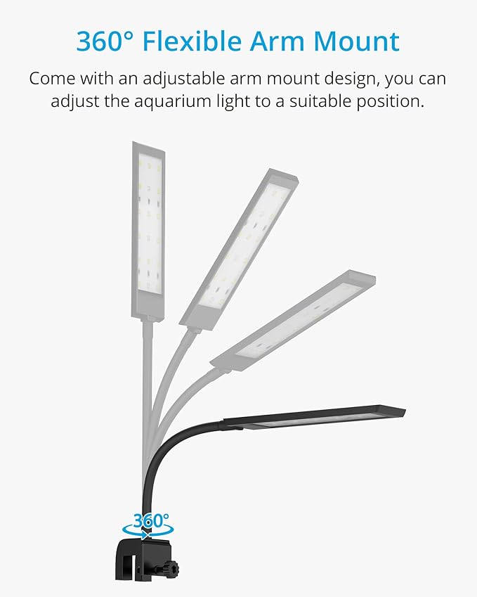 NICREW Fish Tank Clip on Light, Clamp Aquarium Light with White and Blue LEDs, 480LM, 10 Watts