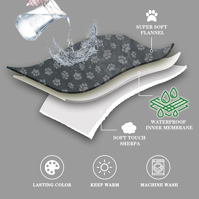 Qeils Pet Blankets for Cats - Waterproof Cat Blanket Washable - Sherpa Fleece Puppy Blanket, Soft Plush Reversible Throw Protector for Bed Couch Car Sofa, 25"X30", Dark Grey